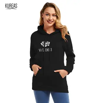 

Kureas Women Oversize Hoodies Autumn Winter Long Sleeve Hooded Sweatshirts Letter Printed Tops Black Color