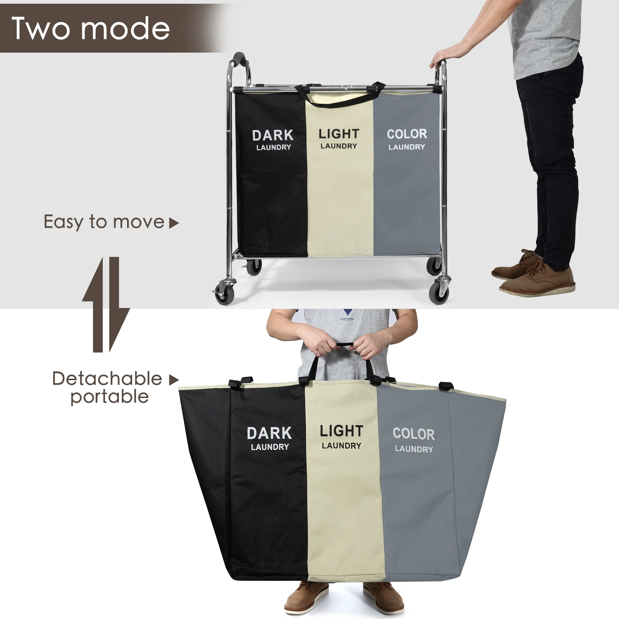 240л 3 Bag корзина для белья сортировщик 16X30X35 дюймов сверхмощные прокатные колеса с