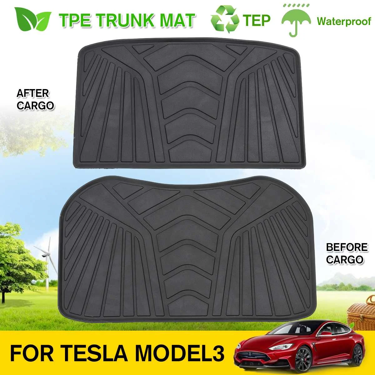 

1Pc Black TPE Material Waterproof Front/Rear Cargo Tray Trunk Floor Mat Anti-dust Boot Cargo Liner For Tesla Model 3 2017-2019