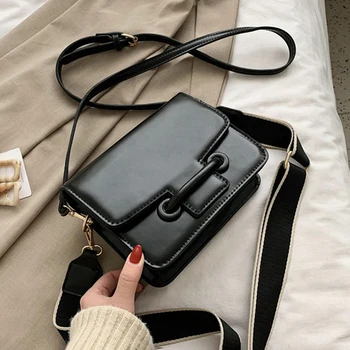 

Solid Color Casual Crossbody Bags For Women 2020 Qauilty Fabric Wide Shoulder Strap Small Square Bags Girls Messenger Handbags