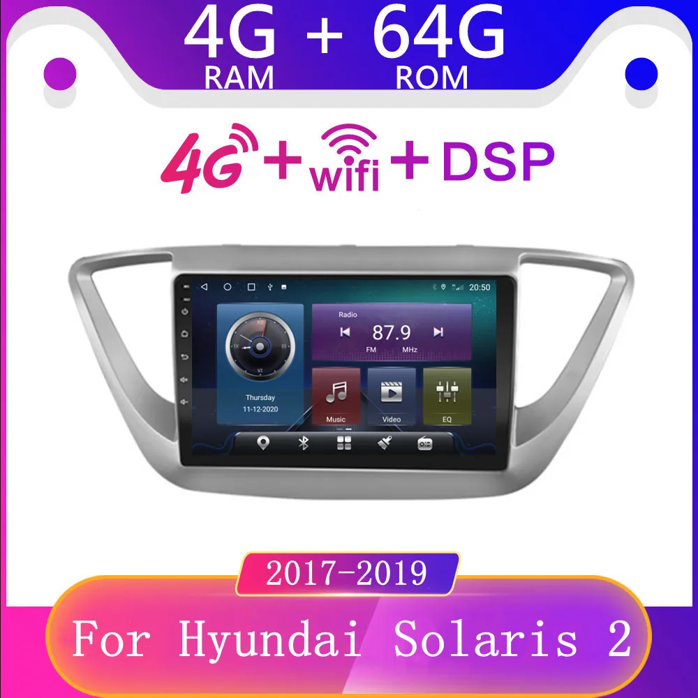 Автомагнитола для Hyundai Solaris мультимедийный видеоплеер на android 9 с "экраном