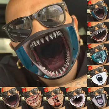 

5 Pcs Adult Shark Print Sand Exhaust Sunscreen Funny Face Scarf Breathable Mask Mascarilla Reutilizable Mondkapjes Herbruikbaar