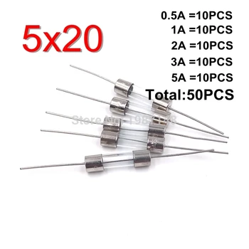

5Kind 50Pcs/lot 5*20mm 250V Axial Fast Glass fuse with lead wire Mix Set 0.5A 1A 2A 3A 5A 5x20mm 5*20 New original Free shipping