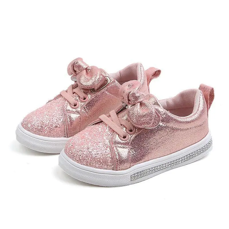  2019 Spring Autumn Girls Shoes Baby Sneakers Children Casual Shoes Fashion Bow-knot Glitter Leather