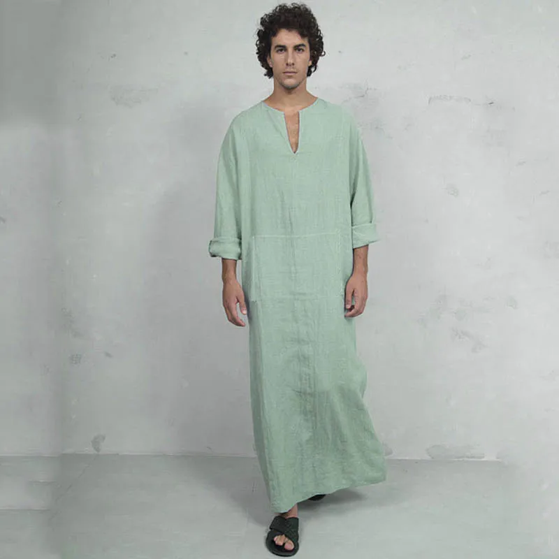 Muslim Dress Kaftan Men Abaya Full Sleeve Vintage Robes Saudi Arabia Dubai Arab Kaftan Men Jubba Thobe Islamic Clothing Pakistan - Цвет: Color 2