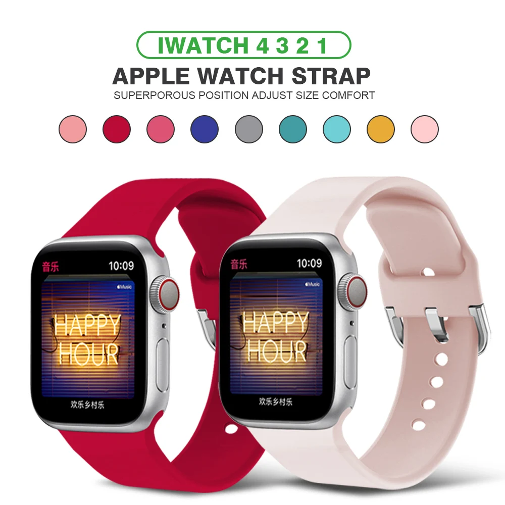 

Silicone Sports Band for Apple Watch 5 4 3 2 1 38MM 42MM Watchband Strap for Iwatch series 5 4 40mm 44mm Bracelet Accessories