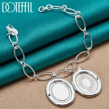 

DOTEFFIL 925 Sterling Silver Oval Photo Frame Pendant Bracelet Chain For Women Man Fashion Charm Wedding Engagement Jewelry