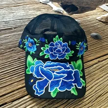 Национальный Ветер вышивка цветы сетчатая бейсболка с возможностью регулировки размера шляпы для женщин 113