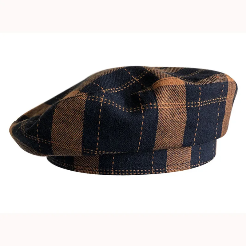 Осень и зима ретро головной убор в клетку темперамент леди Casquette Британский маляр шляпа newsboy восьмиугольная шапка BLM40 - Цвет: Оранжевый