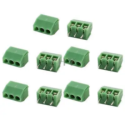 

10 Pcs Straight 3 Pins 3.5mm Spacing PCB Board Screw Terminal Blocks Green