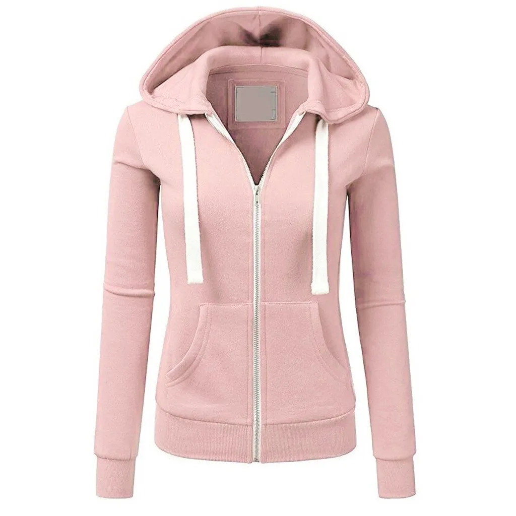 

Women Long Sleeve Fashion Sweatshirts Hooded Zipper Coat Jacket Casual Sport Coat Simple Overwear Autumn Winter Black Pink Coat