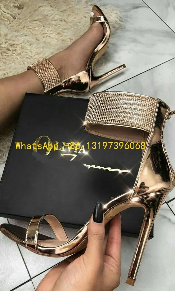 Ladies rose gold sandals open toe bling 