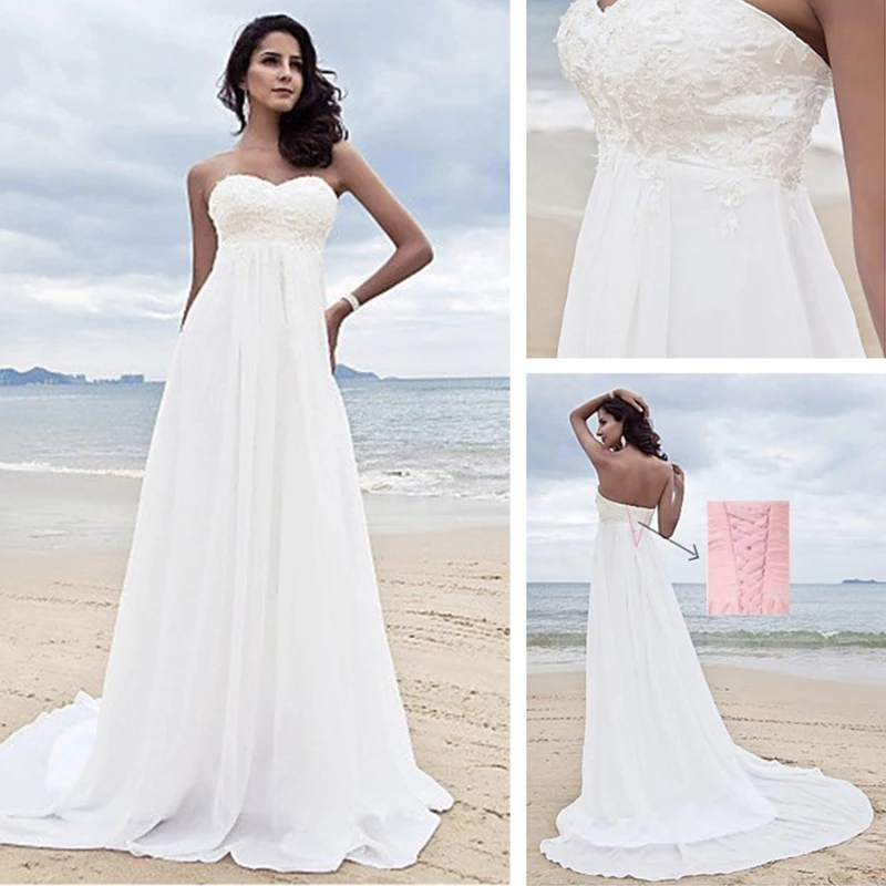 

Elegant beach style white wedding dress A-line strapless lace sequin beach slim fit party bridal dress