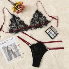 Модное женское сексуальное кружево с ресничками набор нижнего белья черный бюстгальтер стринги Нижнее белье стринги набор нижнего белья 05