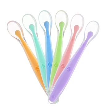 

6Pcs Hot Sale Baby Soft Silicone Spoon Candy Color Temperature Sensing Spoon Children Food Baby Feeding Tools