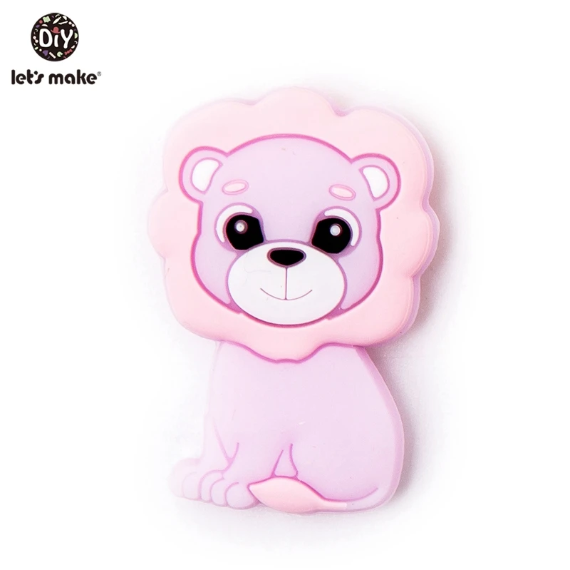 pink Let's Make, 50 шт., силиконовые бусины для прорезывания зубов в виде льва из мультфильма, детские игрушки, аксессуары, силиконовые маленькие жемчужные Прорезыватели для грызунов, игрушки для малышей - Цвет: pink