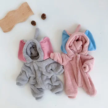 

Baby Onesies Winter Clothes Newborn Elephant Quilted Plus Velvet Romper Boy and Girl Hooded Jacket Cute Zipper Pink Gray Cotton