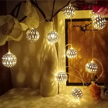 

Moroccan Ball String Lights 20/40led Hollow Out Christmas Fairy Lights Garlands Party Wedding Holiday Decor Lamp Battery Powered