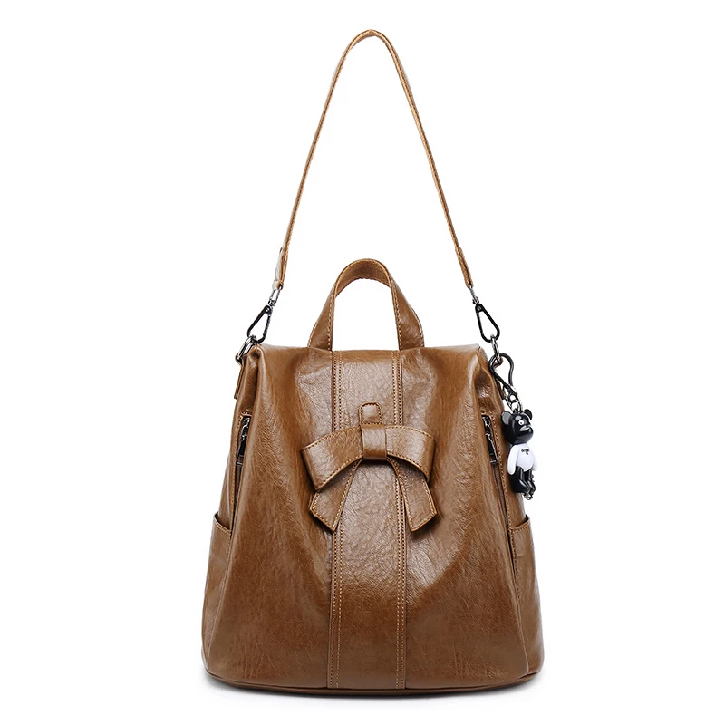 Fashion Women Backpack 2020 New Casual Wild Anti-theft Woman Multi-purpose Bow Brown Shoulder Bags Black Ladies Travel Bag