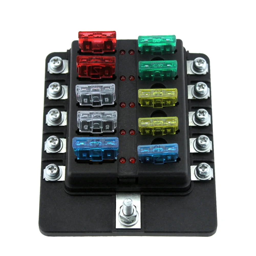 12V 24V LED 10 Way Blade Fuse Box Holder Blocks Indicator Fuses +Terminals for Car Boat Marine Caravan Truck | Автомобили и