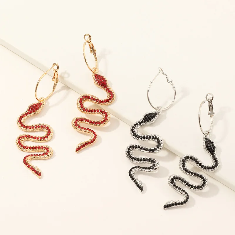 Fashion Metal Rhinestone Snake Earrings Personality Girls Ear Stud Multicolor Crystal Dangle Long Jewelry For Women | Украшения и