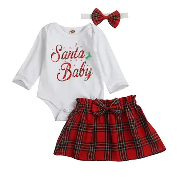 

0-24 Months Baby Girl Christmas Outfits Santa Claus Romper Tops Skirt Girls Set My First Christmas Girls Newborn Xmas Clothes
