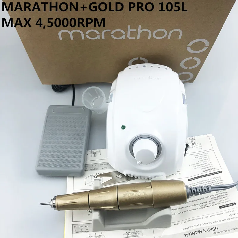 

MARATHON-Champion 3 PRO 105L Handle 45000rpm Electric Nail Drill STRONG 210 Micro Motor Grinding Machine For Nail Art Tools