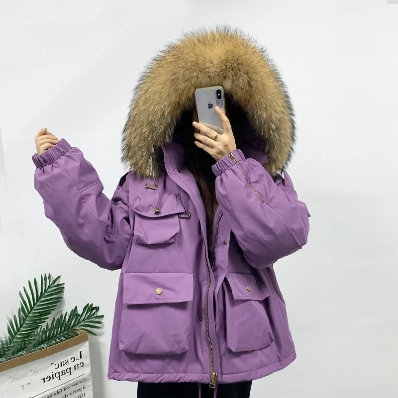 Fitaylor Large Natural Raccoon Fur Hooded Down