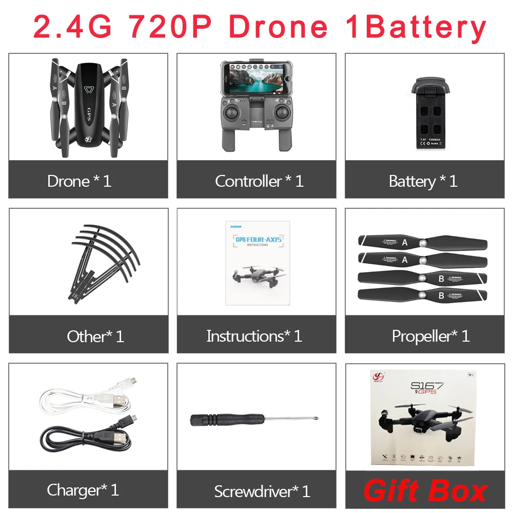 S167 gps Дрон с камерой 4K 5G wifi складной FPV Дрон точка пути Летающий жесты Фото Видео RC Квадрокоптер вертолет мини Дрон - Цвет: 2.4G-720P-1B-Box