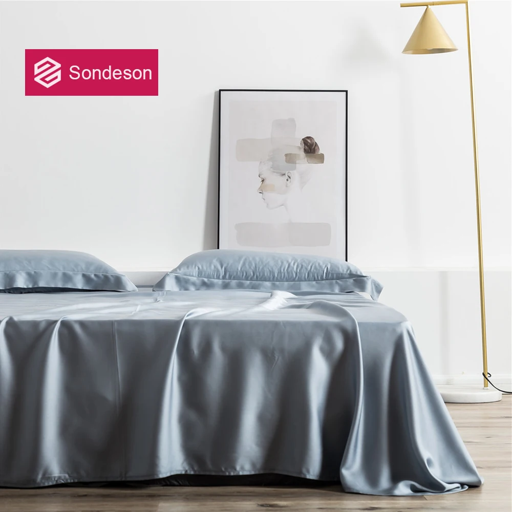 

Sondeson Luxury 100% Silk Gray Flat Sheet 25 Momme Silk Queen King Standard Healthy Skin Bed Sheet Pillowcase For Women Men Kids