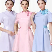 New Design Women O Neck Short Sleeve Nurse Work Wear Uniforms Doctors Scrubs Hospital Beauty Salon Medical Dress Gown Coat