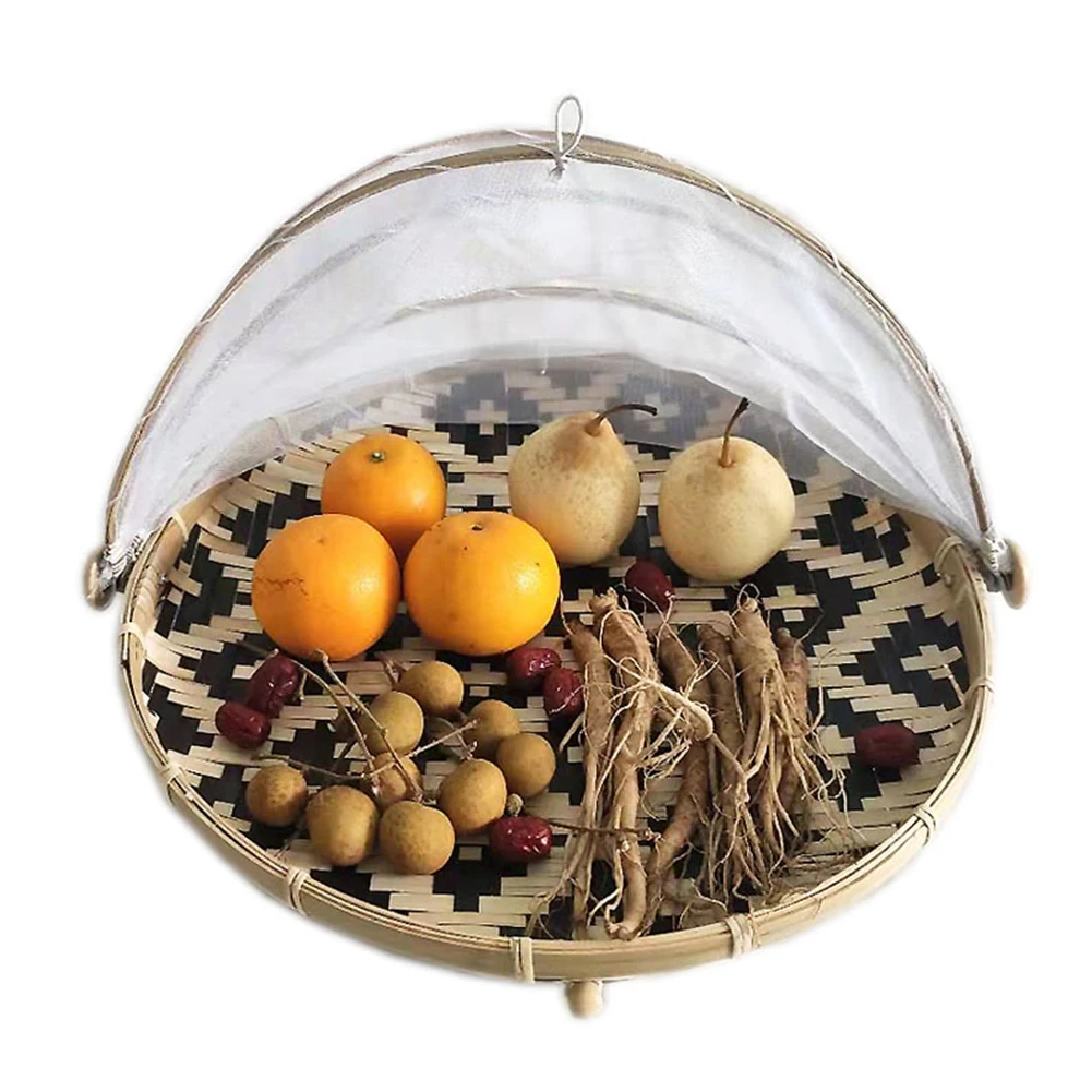 Anti-insect Dustproof Basket Fruit Vegetable Tray Mesh Drying Dustpan Hand-woven Bamboo Food Storage Basket Picnic Basket kitchen utensils