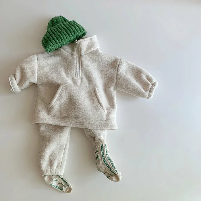 Комплекты одежды для малышей осенний высококачественный утепленный свитер и штаны детский спортивный костюм костюмы для девочек 2, 3, 4, 5, 6 лет комплект из 2 предметов для маленьких мальчиков - Цвет: Белый