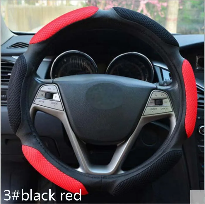 3 black red Универсальный автомобильный чехол на руль Противоскользящий лоскутный Дизайн Модный 38 см автомобильный защитный чехол на руль - Название цвета: 3 black red