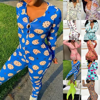 

Adults Sexy Women Pajamas Jumpsuit One-piece Pijamas Romper Onesie Bodysuit Print Large Plus Size Pyjamas Women Pijamas Mujer