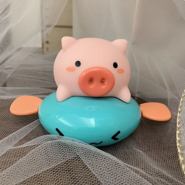 1PCS Cute Cartoon Animal Pull the bath toy pig Classic Baby Water Toy Infant Swim Turtle Wound-up Chain Clockwork Kids Beach Toy 5