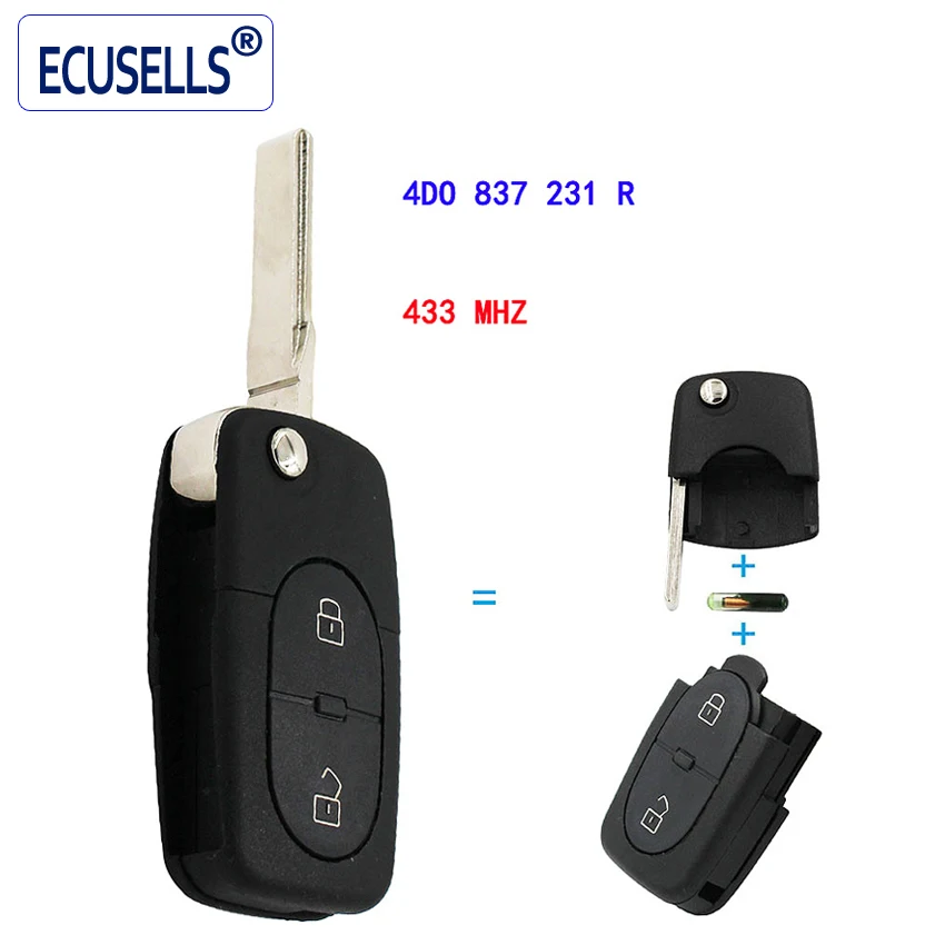 Брелок без ключа 2 кнопки 433 МГц 4D0 837 231 R 4D0837231R для Audi A3 A4 A6 Quattro с ID48 чипом