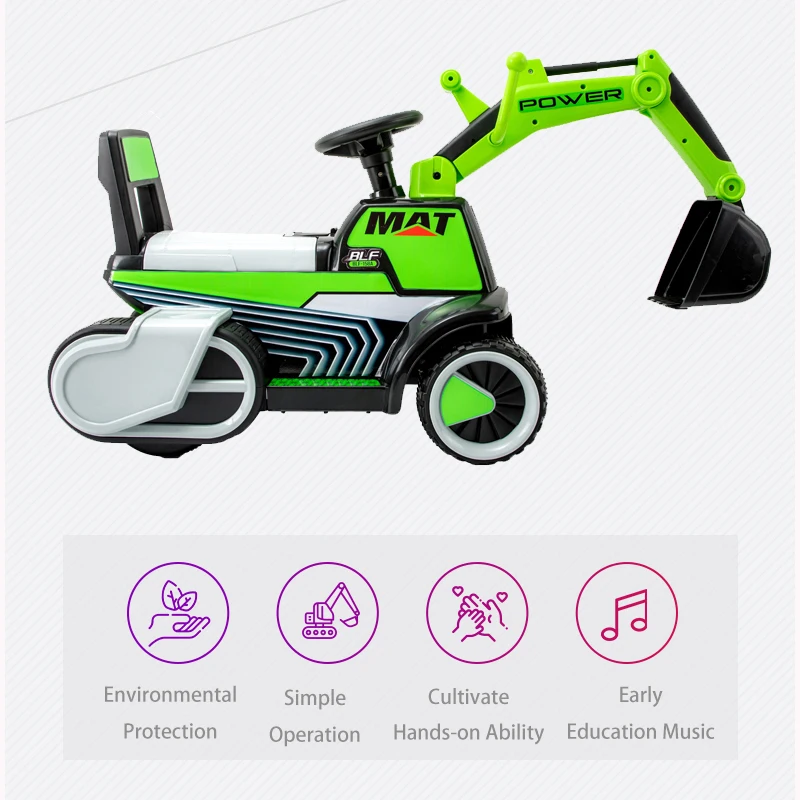  Infant Shining Child Excavator Ride on Toy Baby Car Balance Car Engineering Vehicle with LED Light 