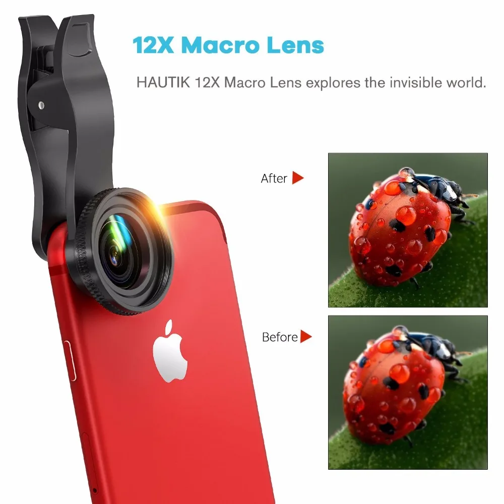 HD 0.6X супер широкий угол и 12X макро телефон объектив камеры комплект с сотовый Чехол для телефона и клип для iPhone 6S 7 8 Plus samsung Lg и т. Д