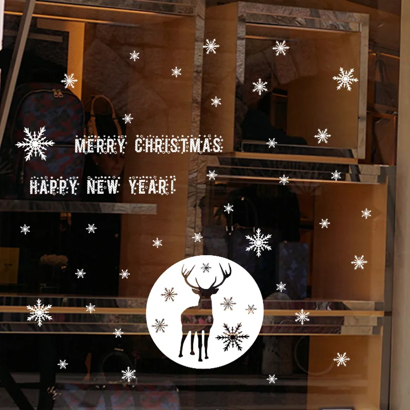 Christmas Elk Electrostatic Wall Stickers Snowflake for Shop Glass Window Xmas stickers Decorative Design Decals Home Decor | Дом и сад