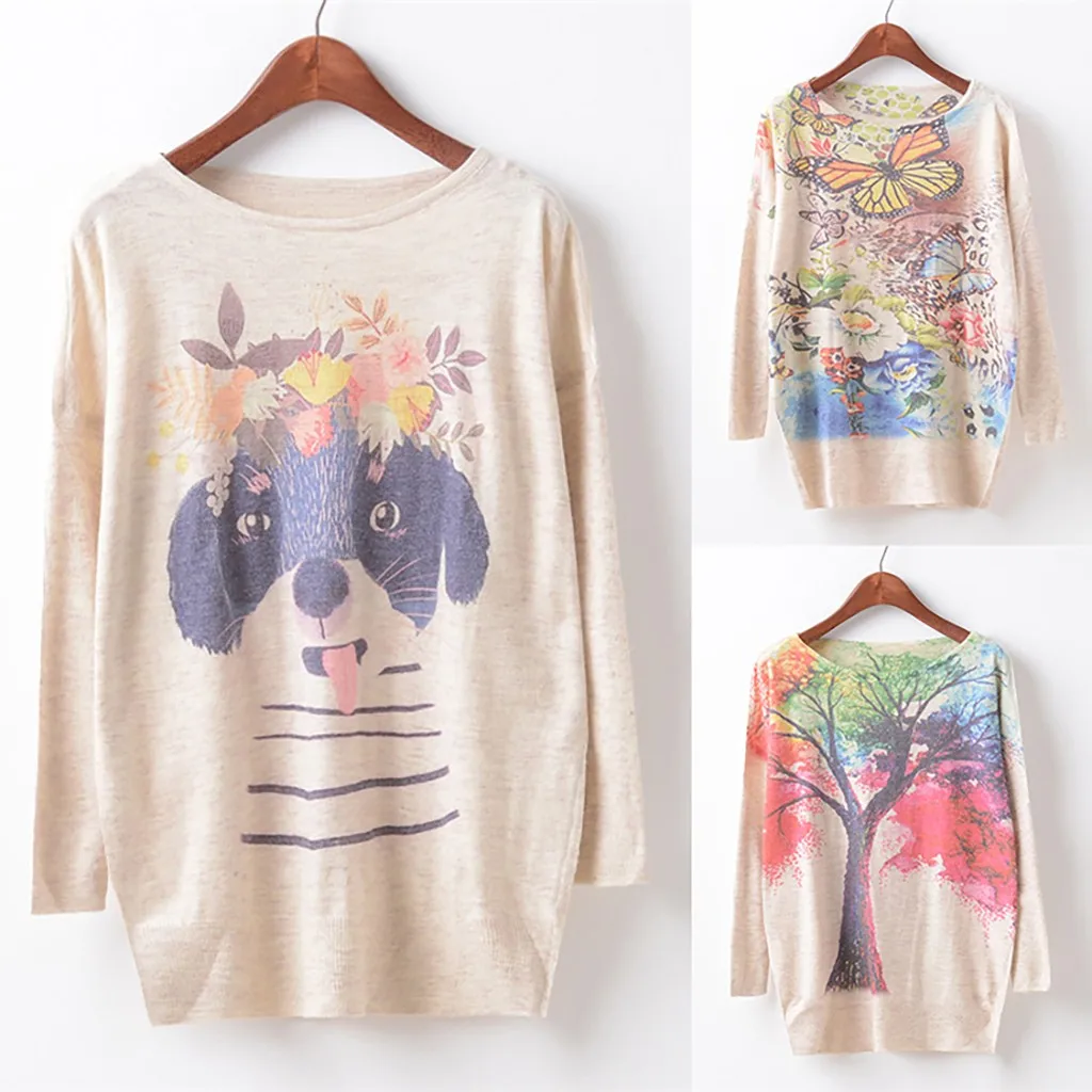 FREE OSTRICH Sweater Women Doodle Animal Pattern O-Neck Large Size Knit New York Sexy Autumn Winter Sweaters Invierno 2019 | Женская