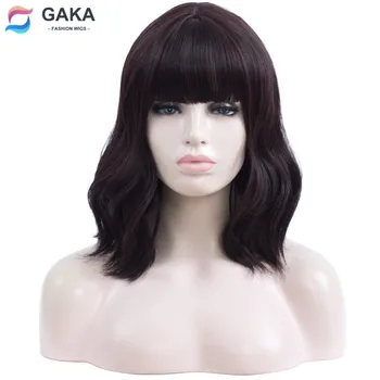 

GAKA Short Natural Wave Blonde Black Color Women Bob Wigs Shoulder Lenght Long Fringe Heat Resistant Fiber Hair