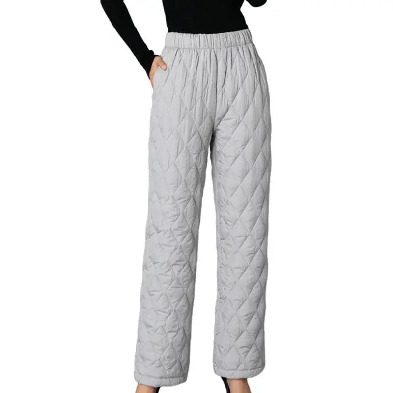 Women Winter Warm Down Cotton Pants Padded Quilted Trousers Elastic Waist Casual Trousers