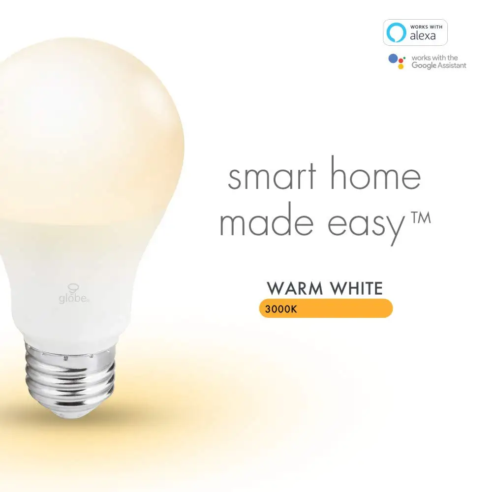 Wi-Fi Smart 10 Watt (60W Equivalent) Dimmable Frosted LED Light Bulb 2-Pack No Hub Required Voice Activated 3000K A19 JK451 | Лампы и