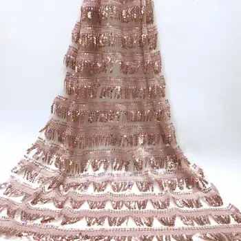 

Hot Sale African Organza Lace Fabric High Quaity 3d Sequins Fabric Fringed Embroidery Tulle Lace Fabric For African Lace Party