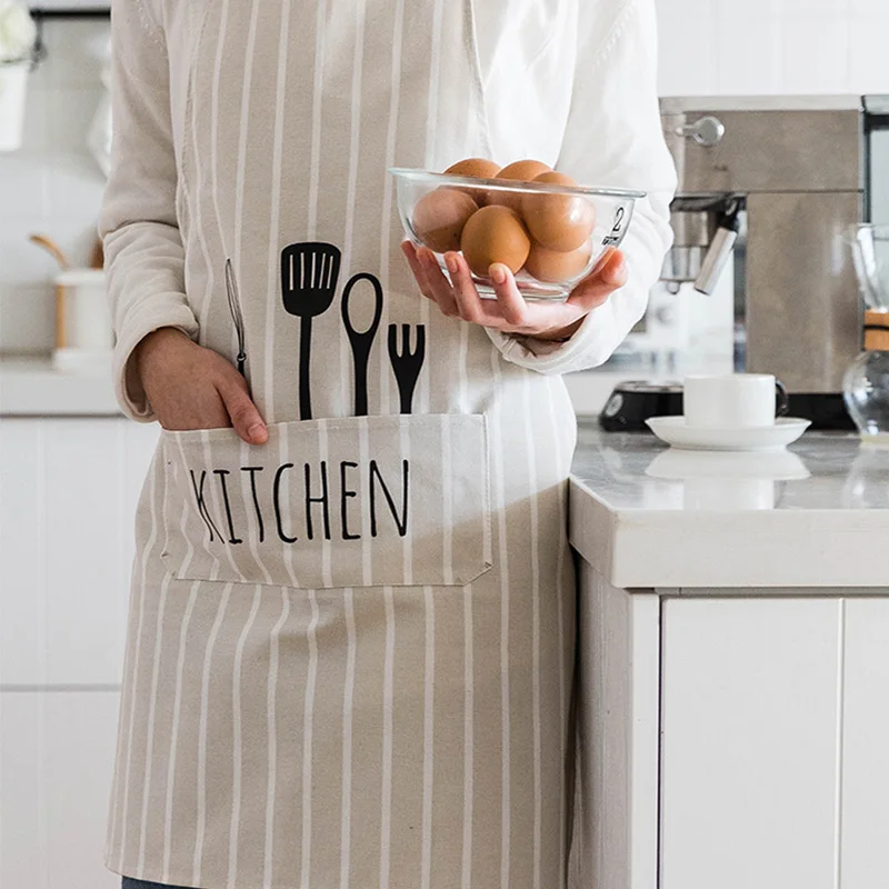 Adjustable Print Pattern Apron Chef Waiter Kitchen Cook Apron With Pockets Polyester Water Proof Kitchen Tools For Man Woman