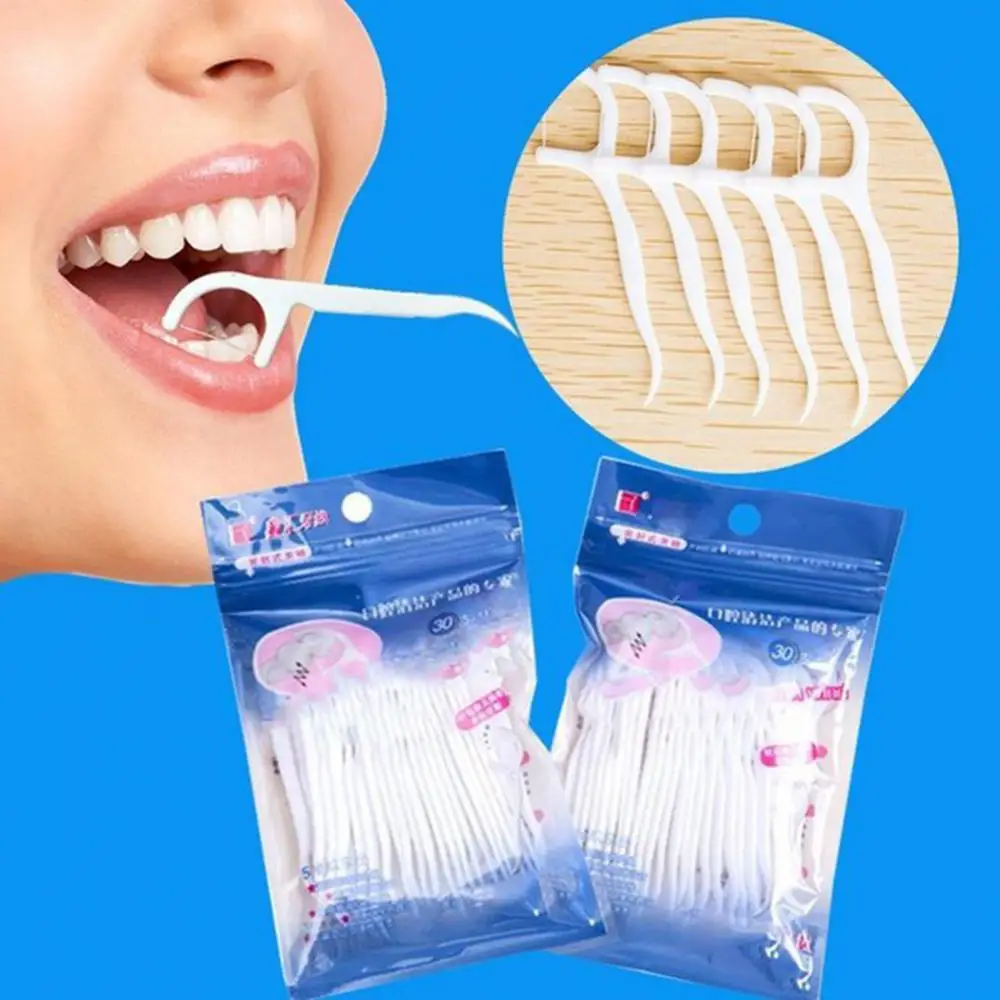 

HOT 30pcs/bag Dental Flosser Picks Teeth Stick Tooth Clean Oral cleaning Care Disposable floss thread Toothpicks