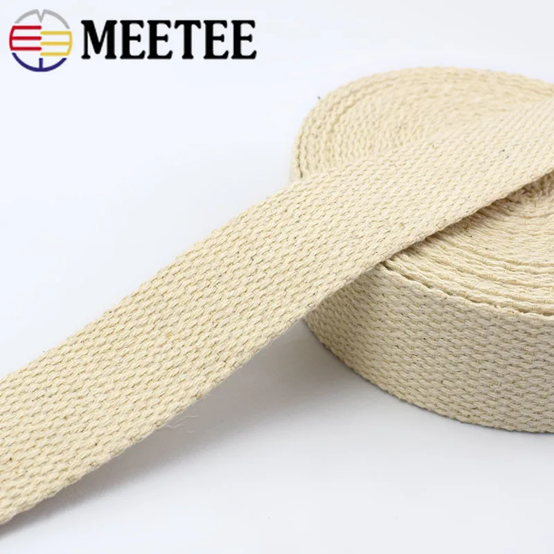 5meter Meetee Cotton Webbing 25/32/38/50mm Natural Color Canvas Ribbon for Bag Strap Belt DIY Sewing Clothes Tape Decor Craft