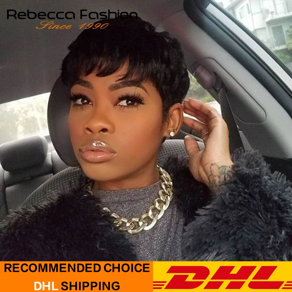 Rebecca Mix Color Short Wavy Wig Peruvian Remy Human Hair Wigs For Black Women Brown Red Natural Wave Wig Free Shipping WH DINA