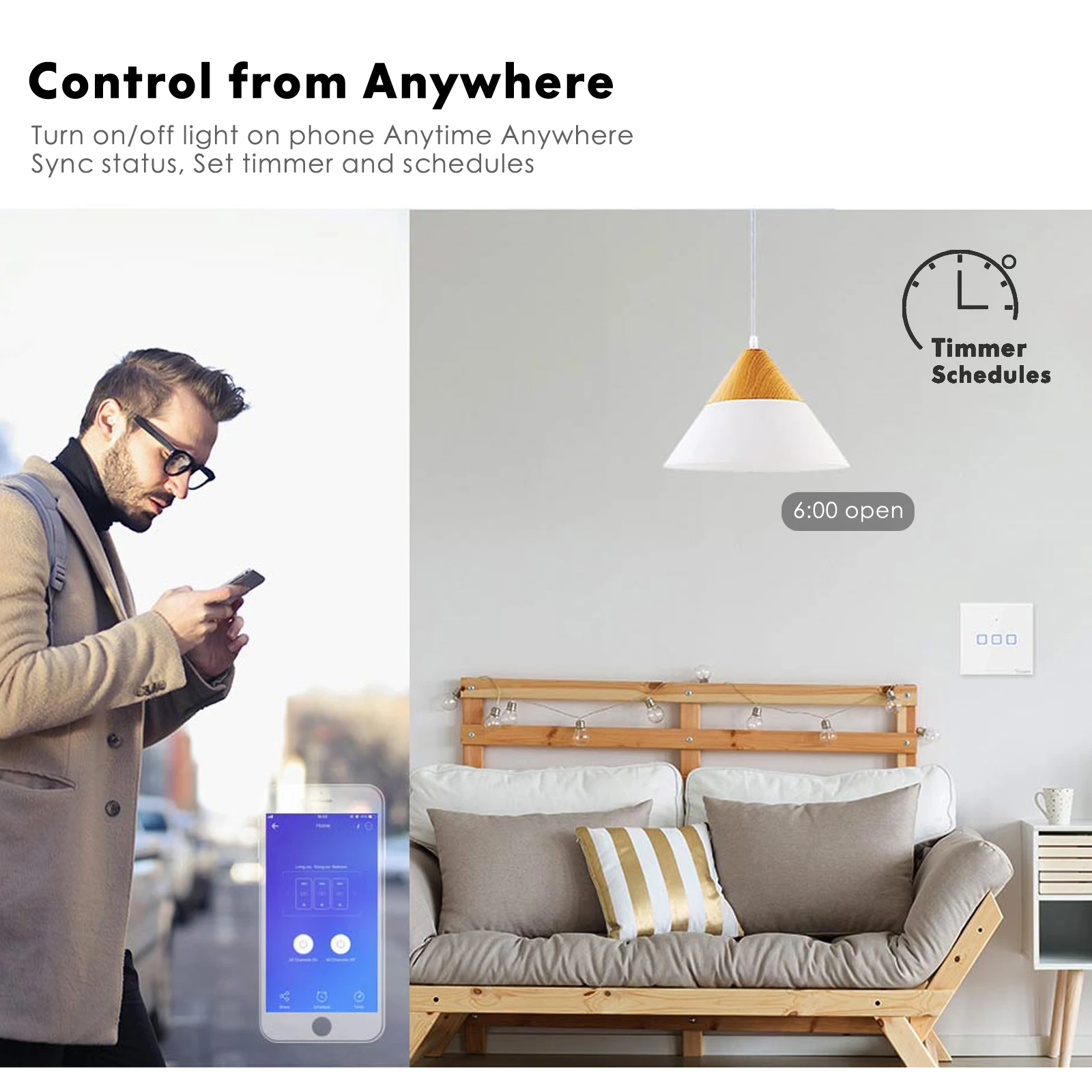 Умный сенсорный выключатель Sonoff T2 T3 EU с поддержкой Wi Fi приложение Ewelink